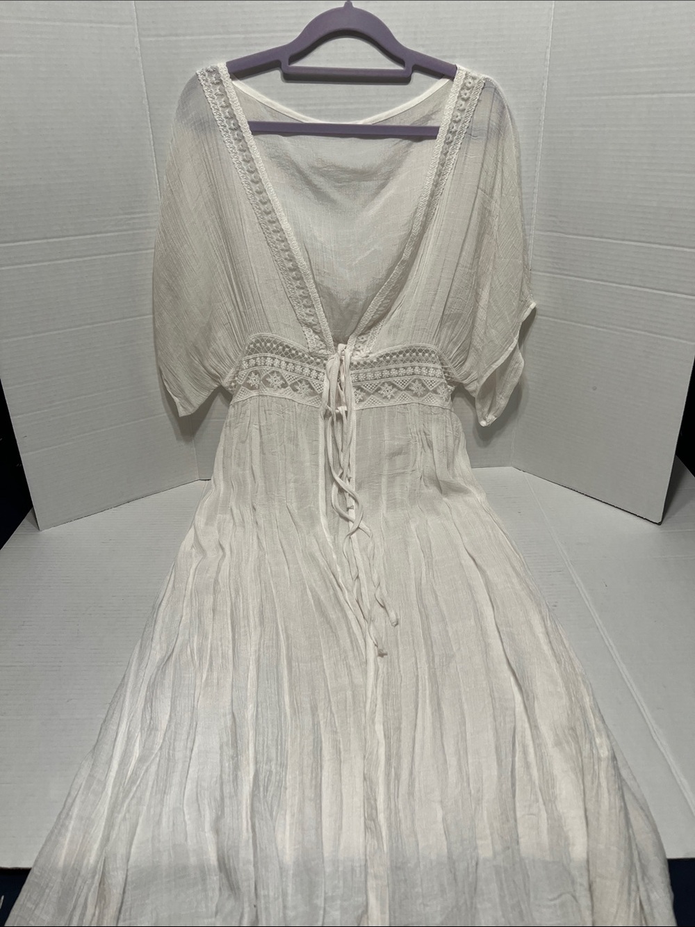 White swimsuit coverup with tie front